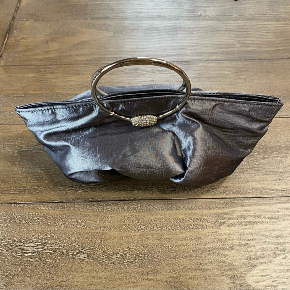 Sasha Gray Satin Evening Bag with Rhinestone Ring Handles | Retro Y2K - Picture 8 of 10